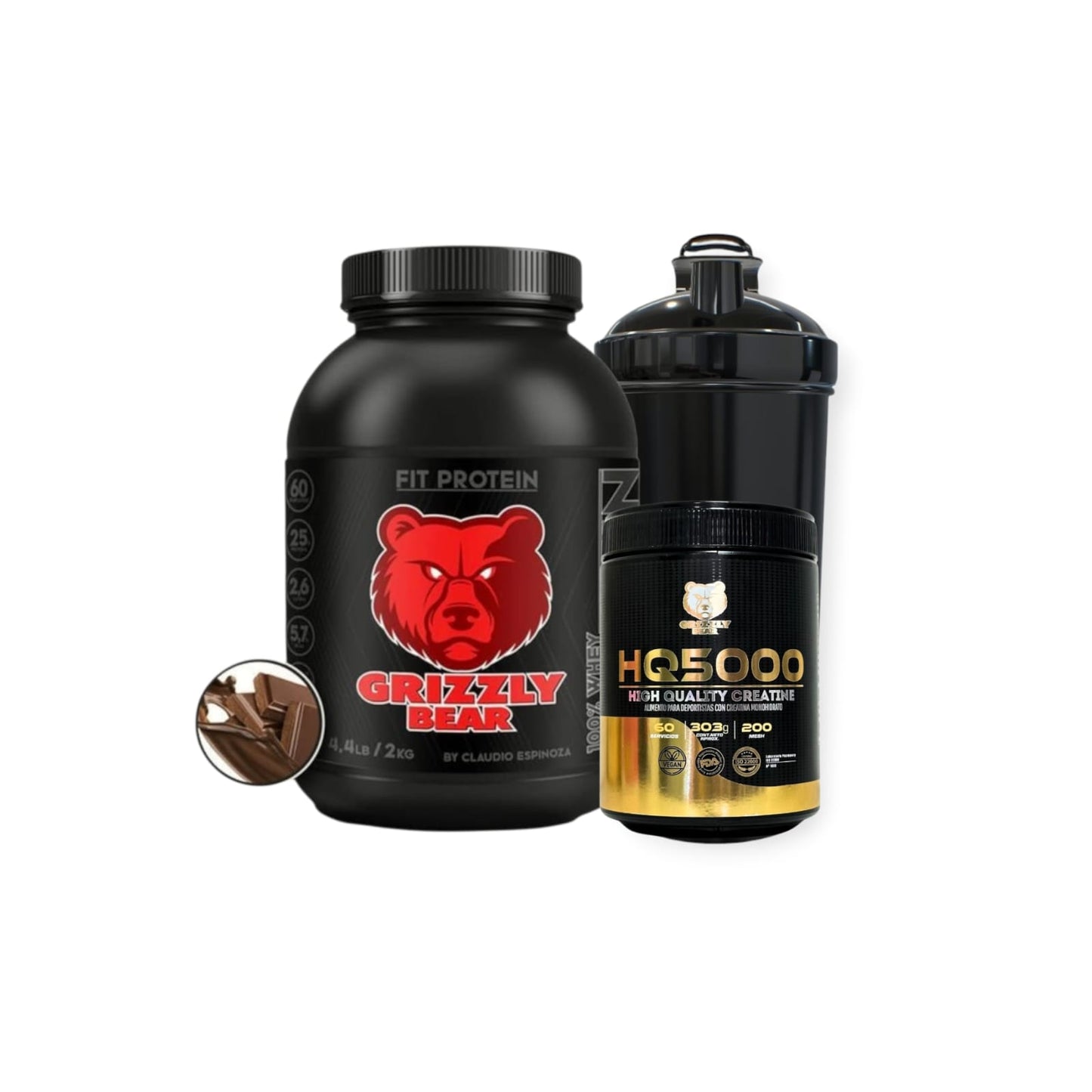 PACK FIT PROTEIN 2KG 60SV + CREATINA 60SV + SHAKER - GRIZZLY BEAR