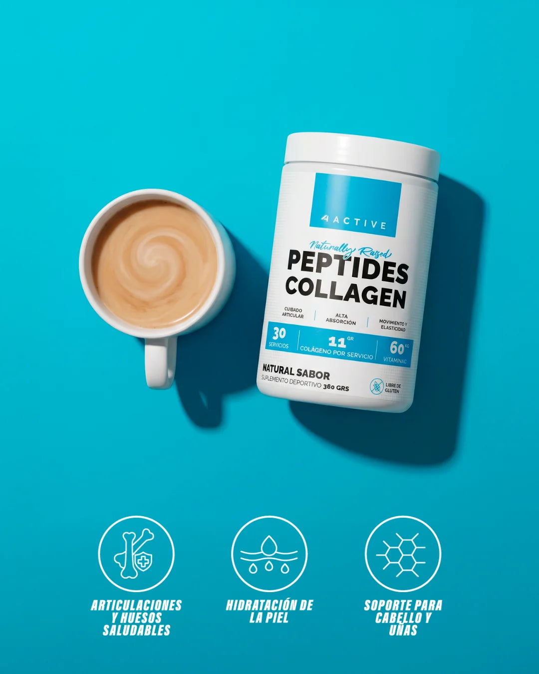 PEPTIDOS DE COLAGENO 360GR NATURAL- 4ACTIVE