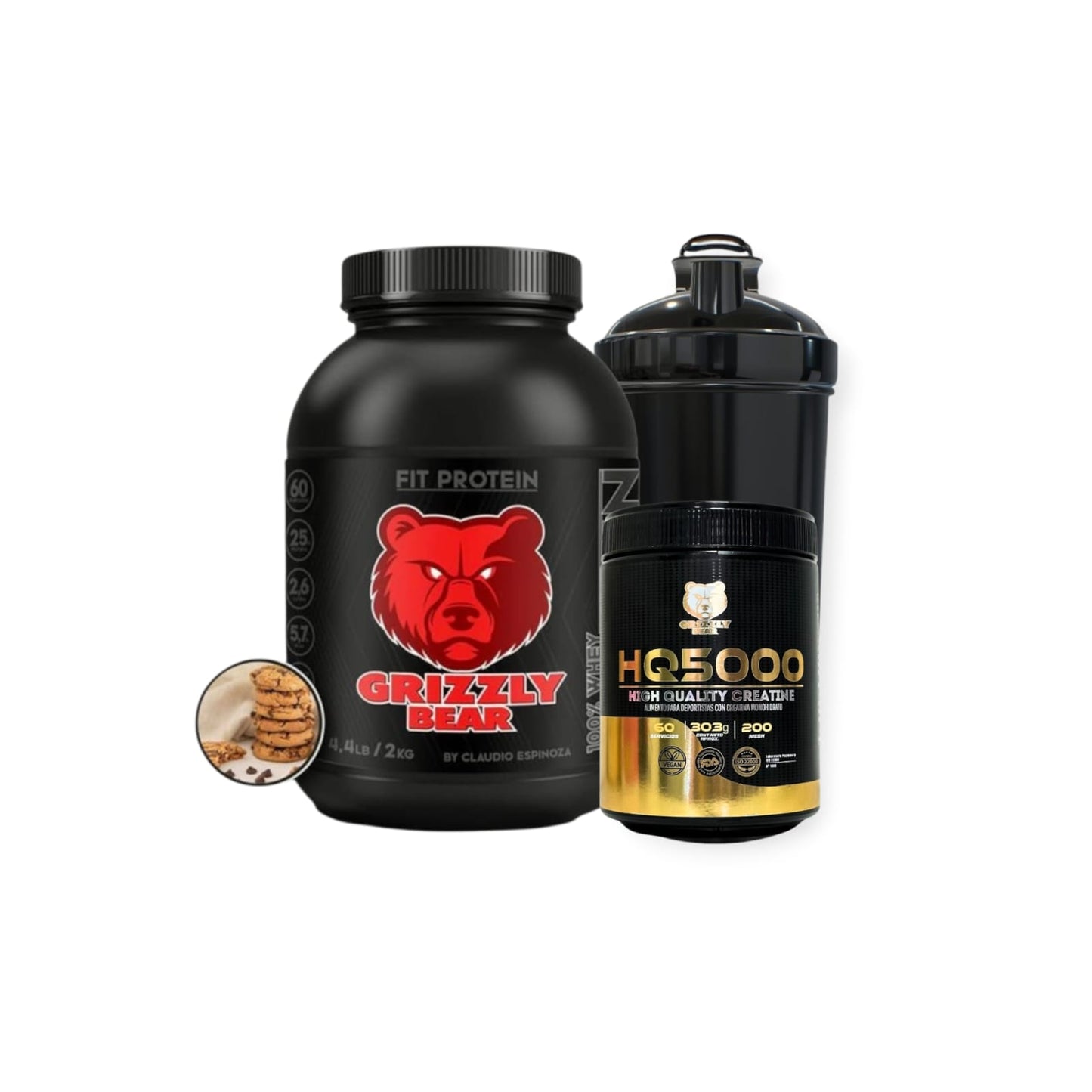 PACK FIT PROTEIN 2KG 60SV + CREATINA 60SV + SHAKER - GRIZZLY BEAR