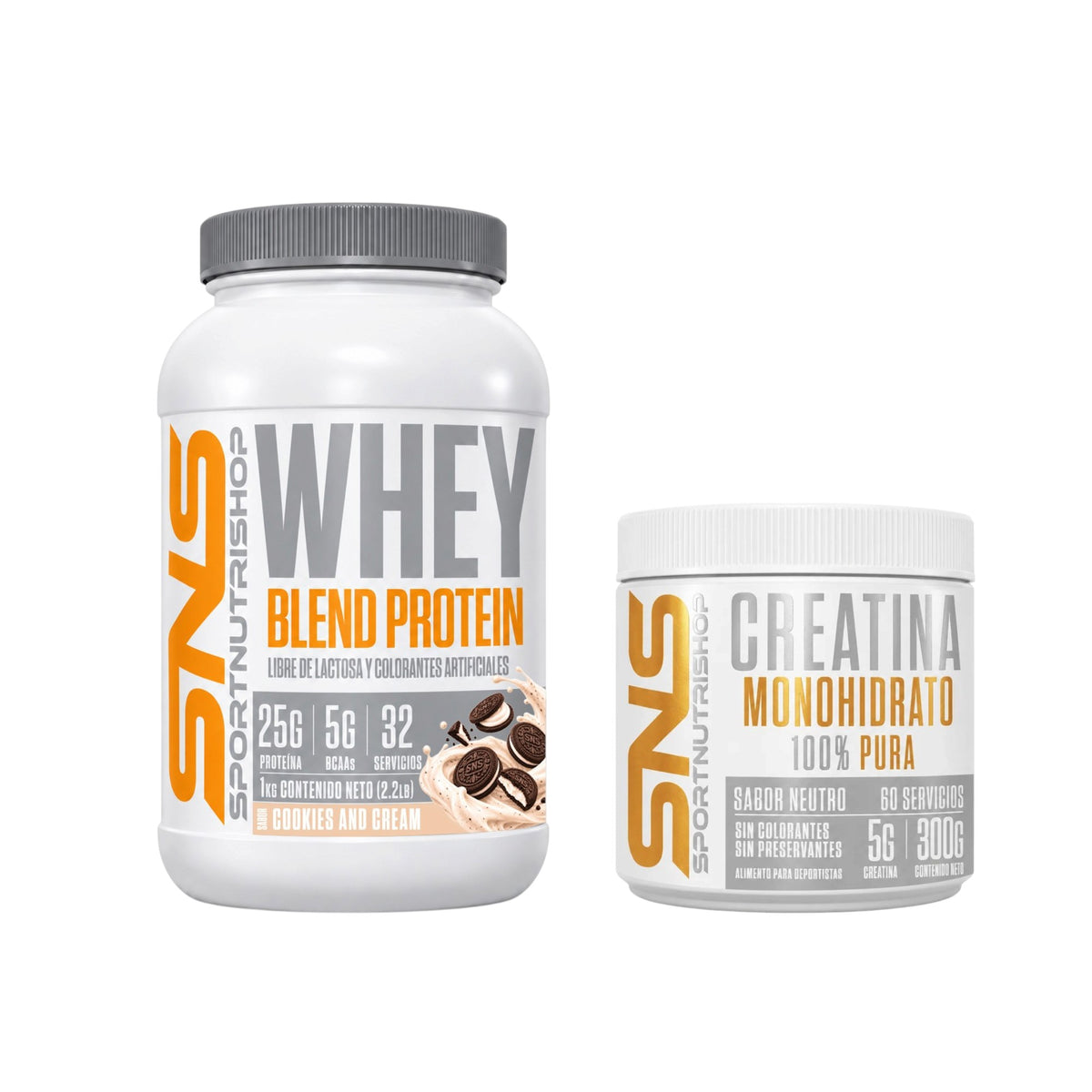 PACK PROTEINA WHEY BLEND 1KG CHOCOLATE BLANCO + CREATINA 300GR - SPORTNUTRISHOP