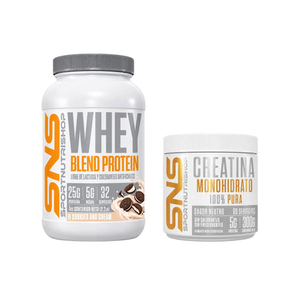 PACK PROTEINA WHEY BLEND 1KG CHOCOLATE BLANCO + CREATINA 300GR - SPORTNUTRISHOP
