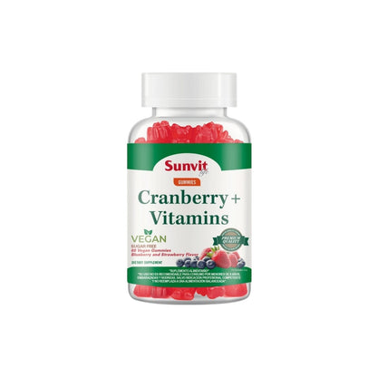 CRANBERRY + VITAMINAS 60 GOMITAS VEGANAS ARÁNDANO Y FRUTILLA -SUNVIT