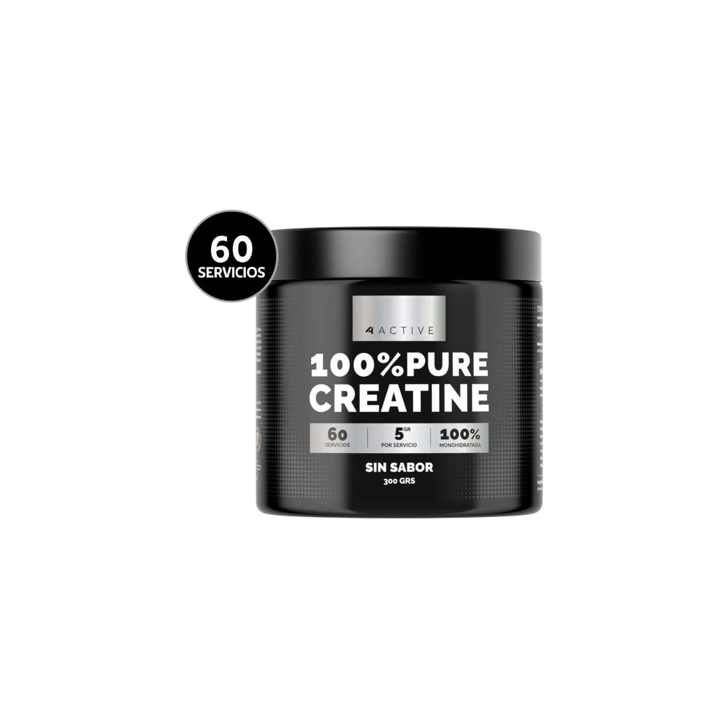 CREATINA 100% PURE MONOHIDRATADA 300GR 60 SV - 4ACTIVE