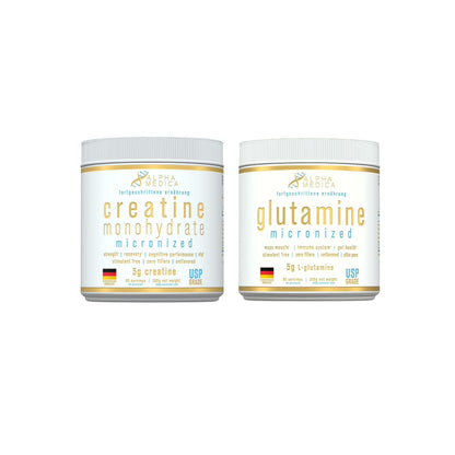 Pack creatina monohidratada 300 g + glutamina 300 g – Alpha Medica