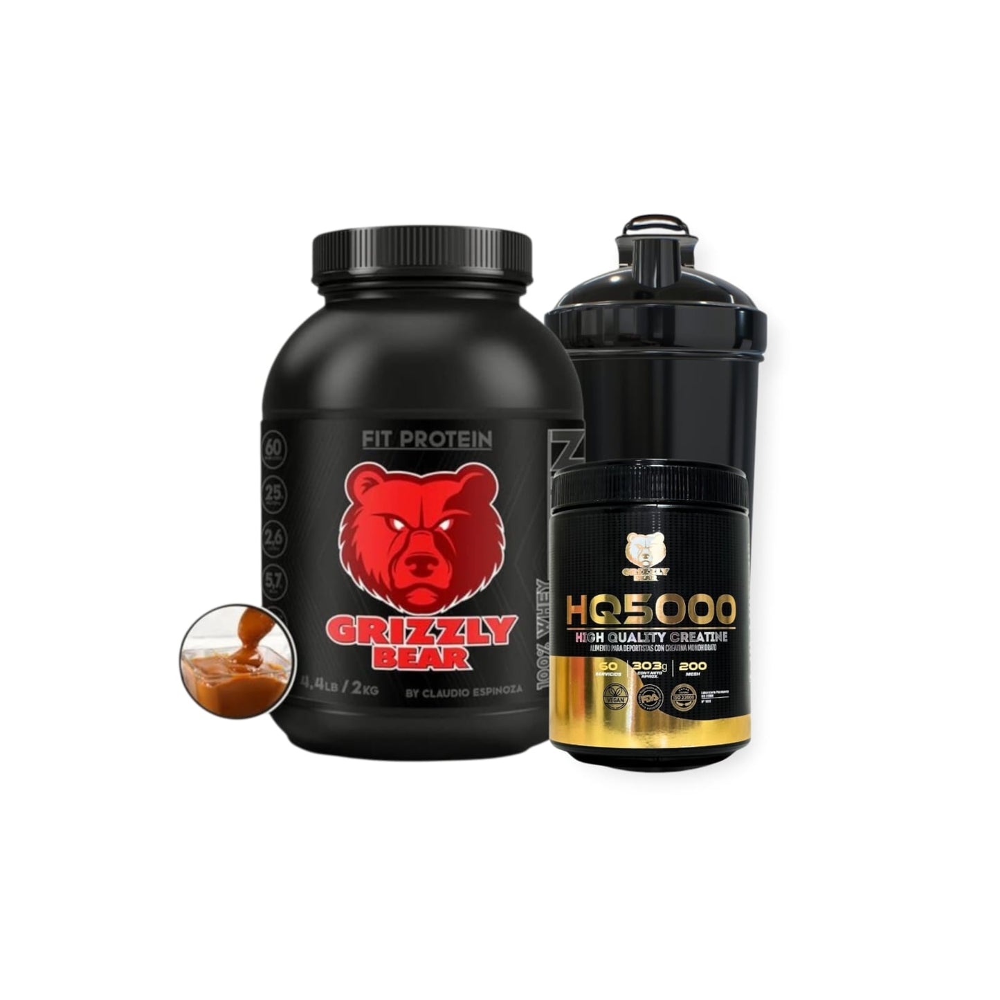 PACK FIT PROTEIN 2KG 60SV + CREATINA 60SV + SHAKER - GRIZZLY BEAR