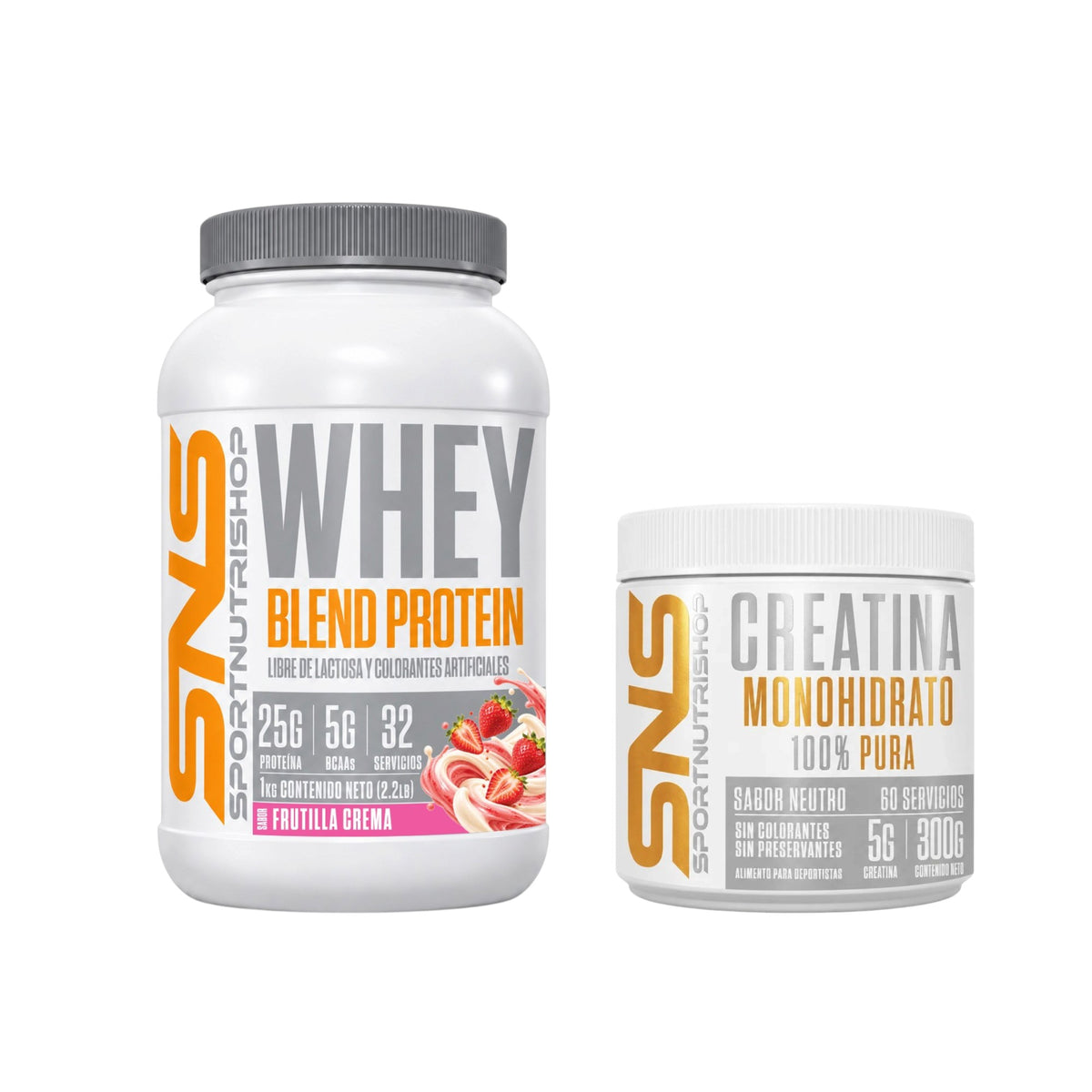 PACK PROTEINA WHEY BLEND 1KG CHOCOLATE BLANCO + CREATINA 300GR - SPORTNUTRISHOP
