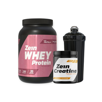 Pack Proteína Whey 1.1 kg + creatina 60 servicios + shaker – Zein