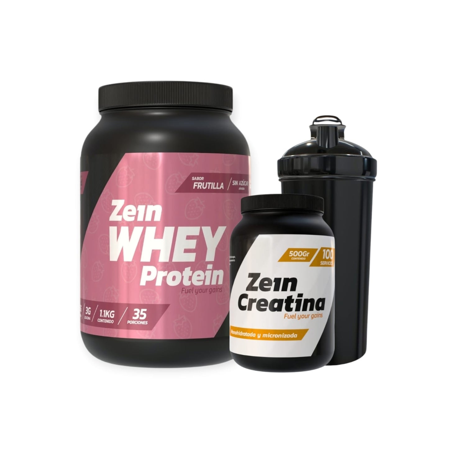 PACK PROTEINA WHEY 1.1KG + CREATINA 500GR + SHAKER - ZEIN