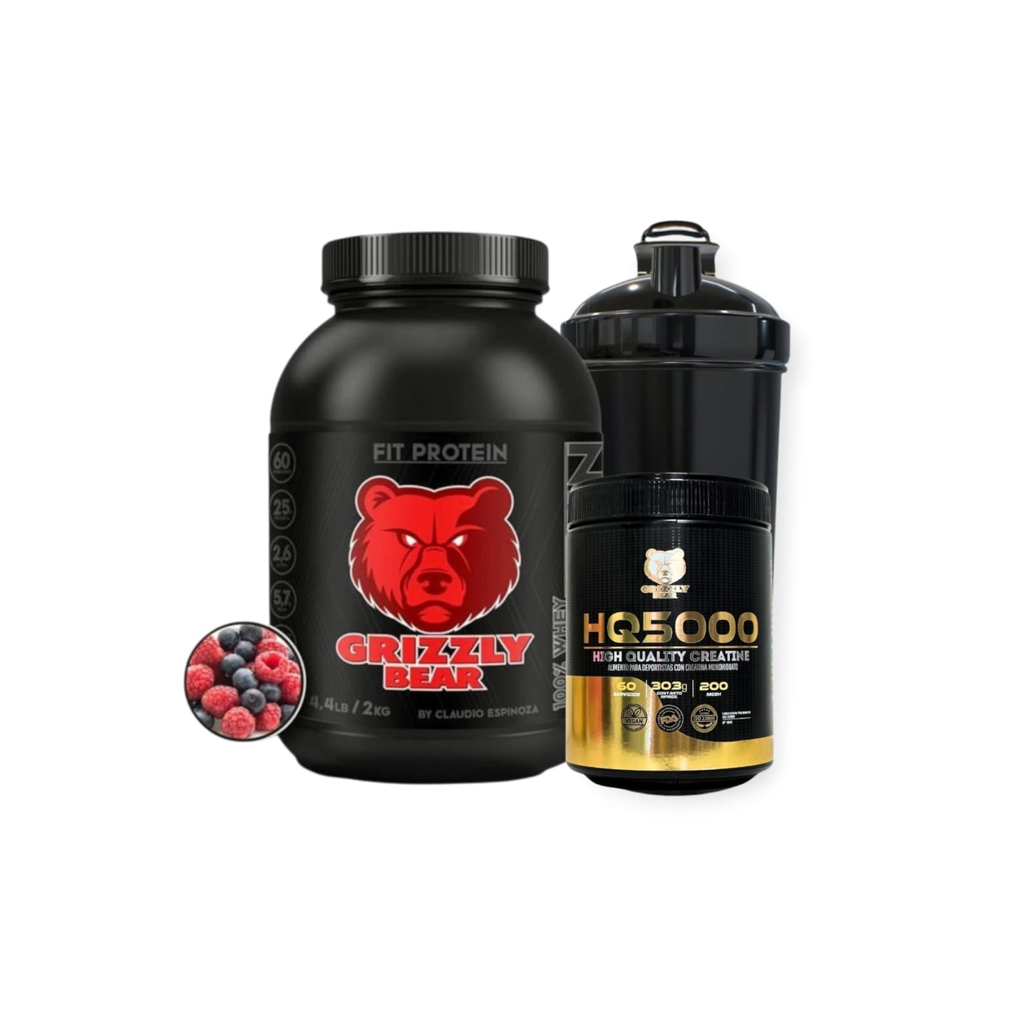 PACK FIT PROTEIN 2KG 60SV + CREATINA 60SV + SHAKER - GRIZZLY BEAR