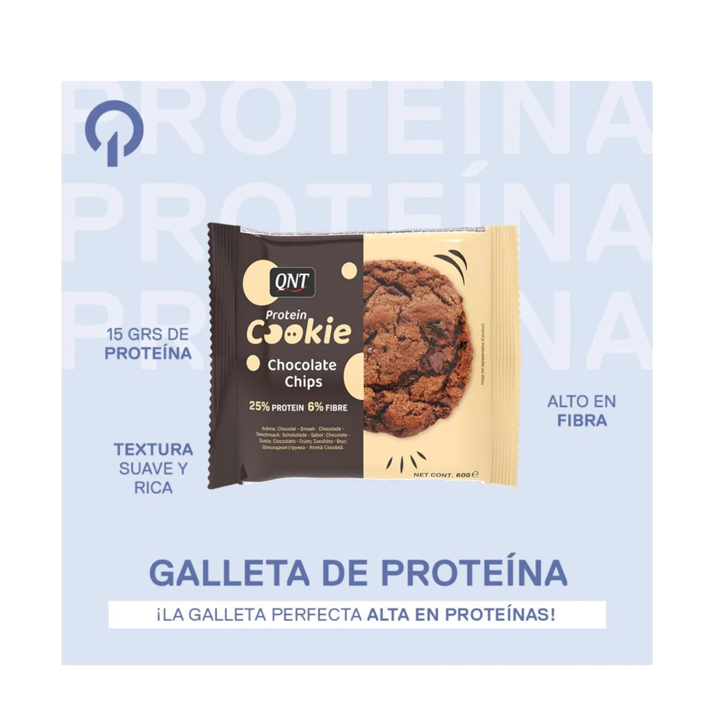 BOX 12 GALLETAS DE PROTEINA CHOCOLATE CHIPS 60 GR - QNT