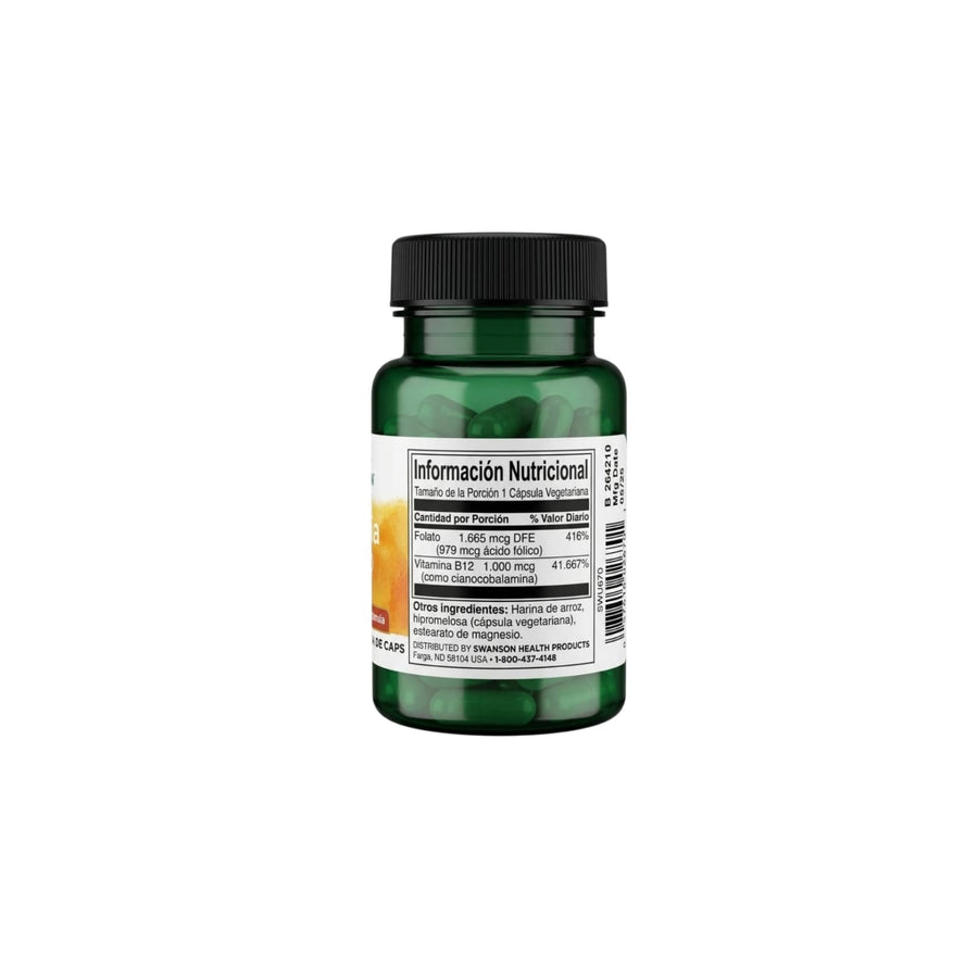 ACIDO FOLICO + VITAMINA B12 30 CAPSULAS - SWANSON