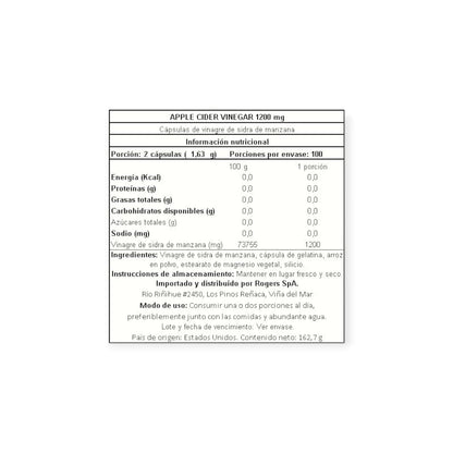 VINAGRE DE MANZANA 1200MG EN CAPSULAS - NATURE'S TRUTH
