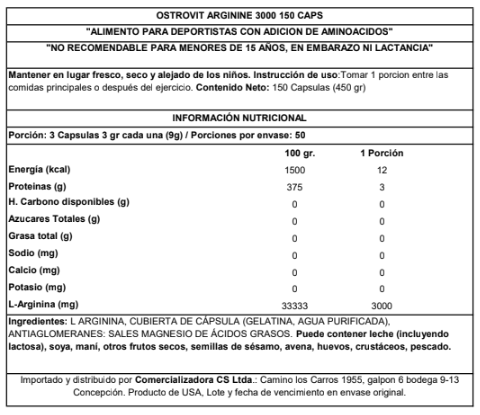 ARGININA 3000 150 CAPSULAS - OSTROVIT