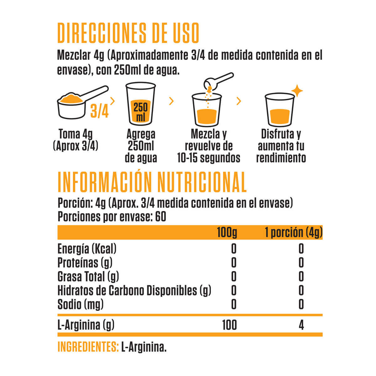 L-ARGININA 240GR 60 SERVICIOS SIN SABOR - SPORTNUTRISHOP