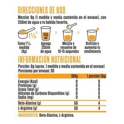 L-ARGININA + BETA ALANINA 240GR 30 SERVICIOS - SPORTNUTRISHOP