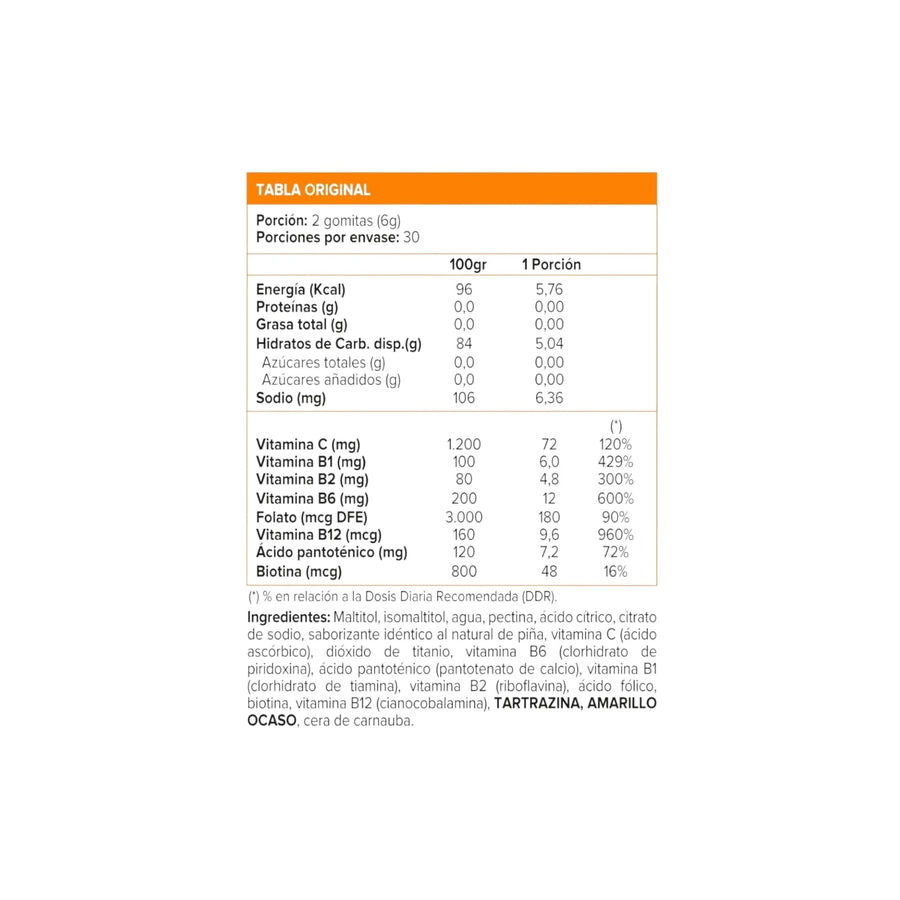 B-COMPLEX + VITAMINA C 60 GOMITAS PIÑA -SUNVIT
