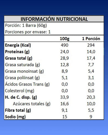 Información nutricional barra FRUTOTOS sabor chocolate