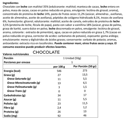 Información nutricional de BOX DE 24 BARRAS DE PROTEÍNA DELUXE 50 G – SPACE PROTEIN