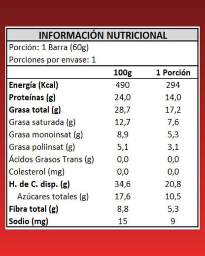 Información nutricional barra FRUTOTOS sabor frutos del bosque