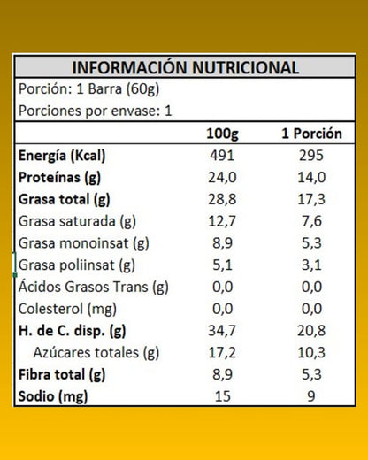 Información nutricional barra FRUTOTOS sabor plátano