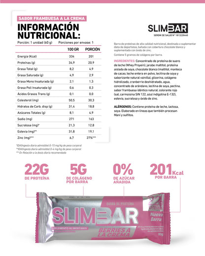 Información nutricional de BARRA DE PROTEÍNA SLIMBAR 60 G