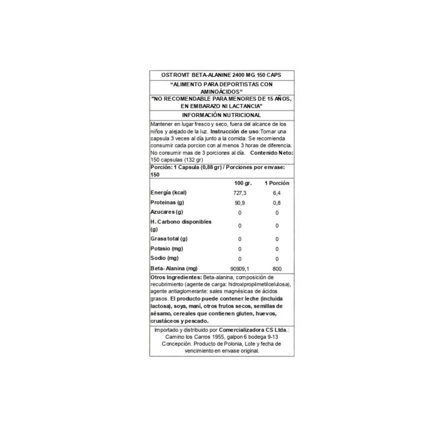 BETA ALANINA 2400MG 150 CAPSULAS - OSTROVIT