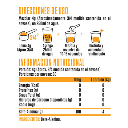 BETA ALANINA 240GR 60 SERVICIOS SIN SABOR - SPORTNUTRISHOP