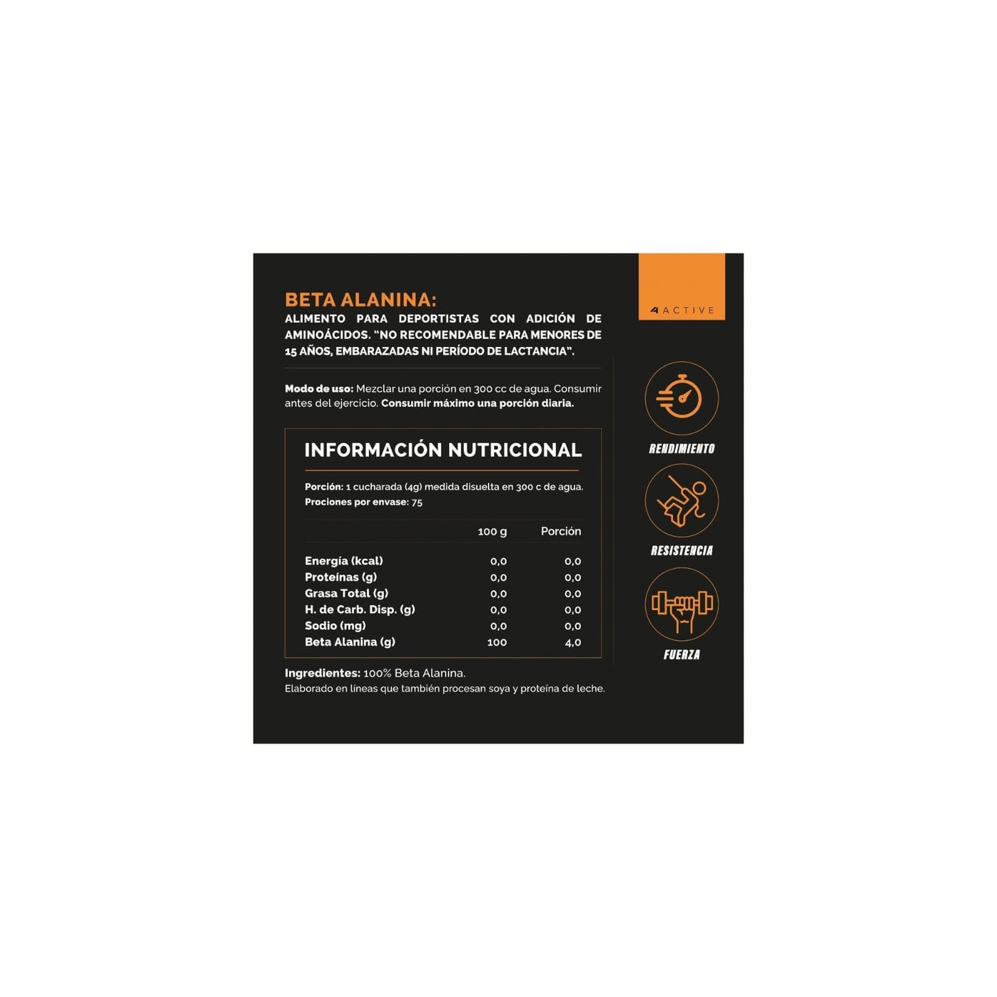 BETA ALANINA 100% 300GR - 4ACTIVE