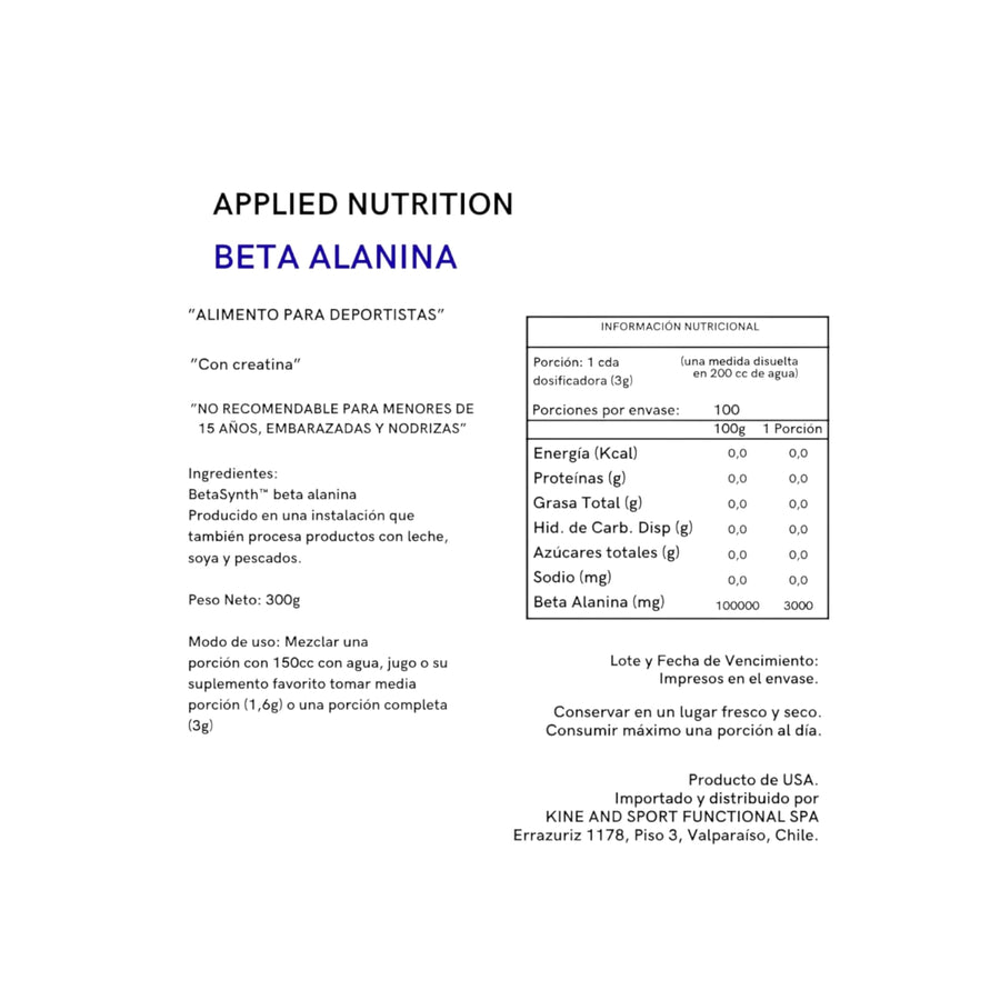 BETA ALANINA 300GR 100 SERVICIOS - APPLIED NUTRITION