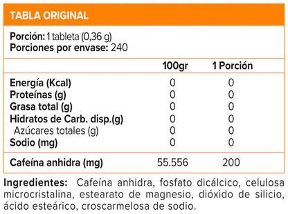 Cafeína 200 mg 240 Tabletas - Mutant