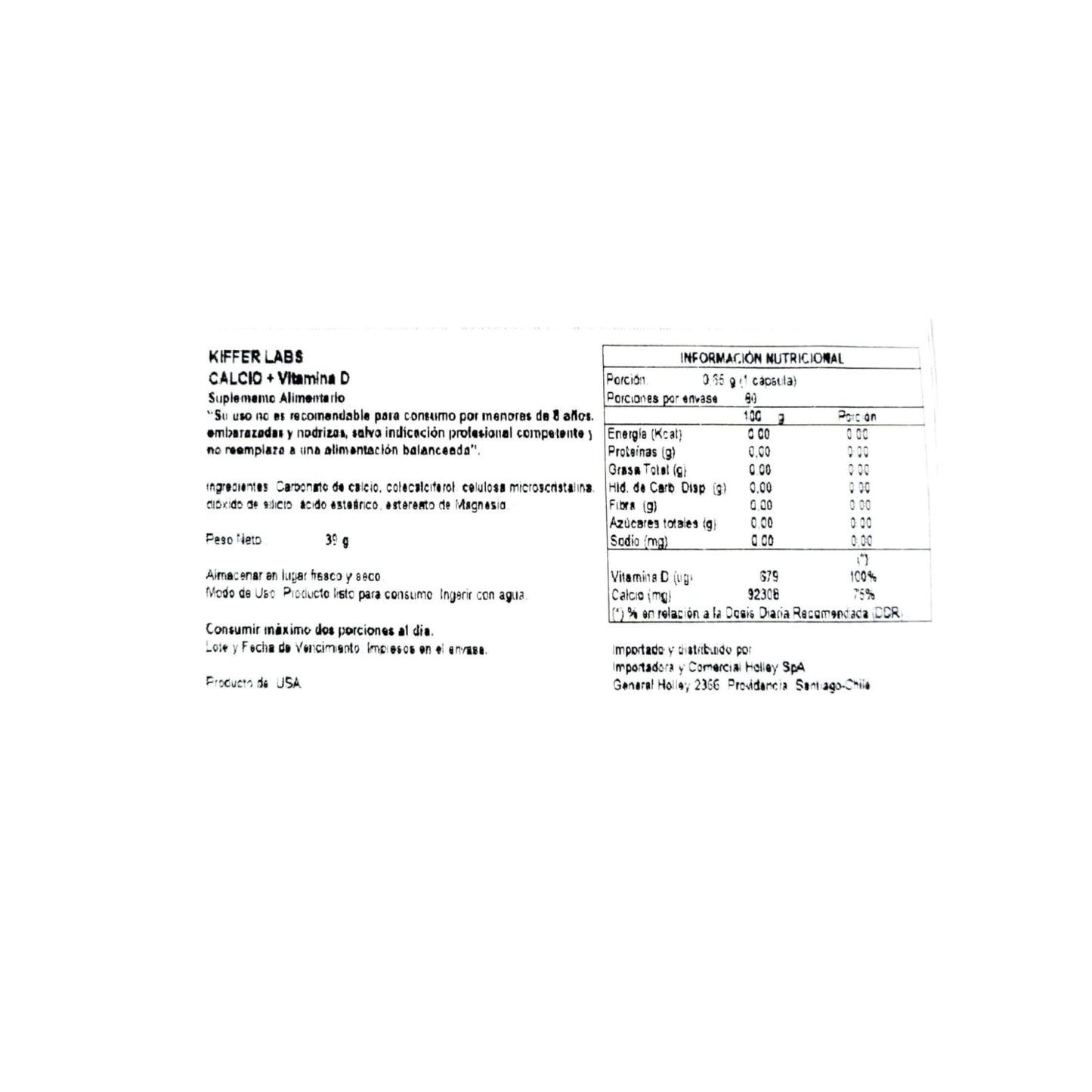 CALCIO 600MG + VITAMINA D 60 TABLETAS - KIFFER