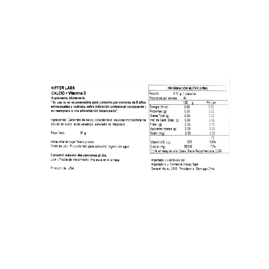 CALCIO 600MG + VITAMINA D 60 TABLETAS - KIFFER