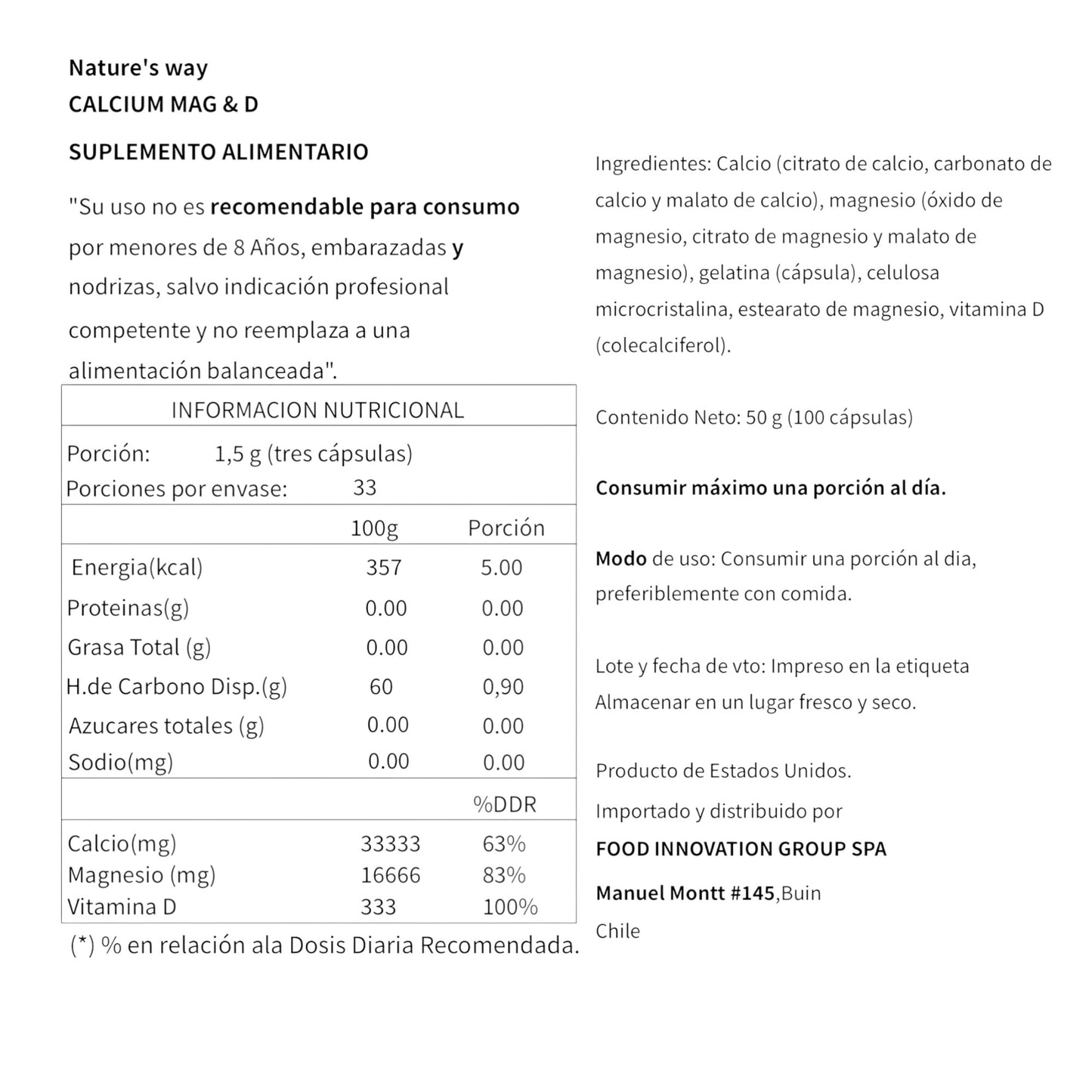 CALCIO MAGNESIO Y VITAMINA D COMPLEX 100 CAPSULAS - NATURE'S WAY