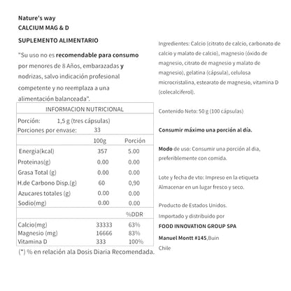 CALCIO MAGNESIO Y VITAMINA D COMPLEX 100 CAPSULAS - NATURE'S WAY