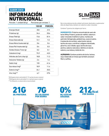 Información nutricional de BARRA DE PROTEÍNA SLIMBAR 60 G