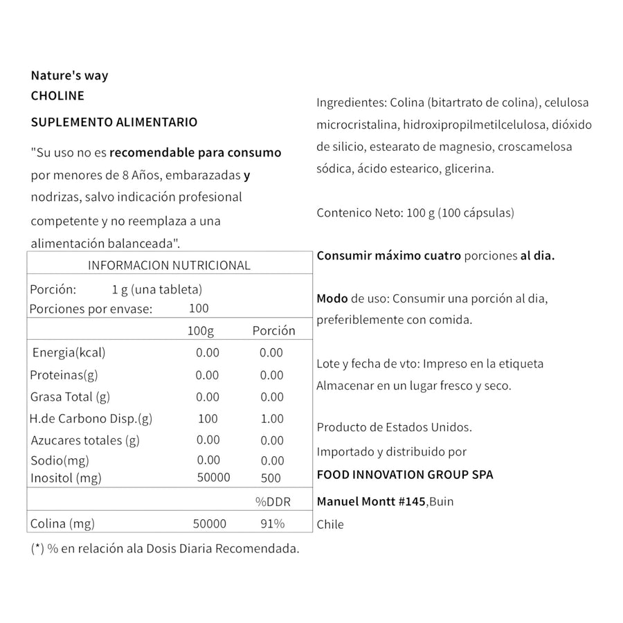COLINA 500MG 100 CAPSULAS - NATURE'S WAY