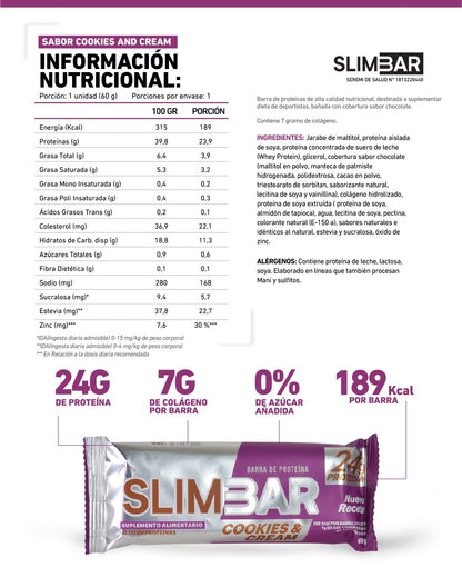 Información nutricional de BARRA DE PROTEÍNA SLIMBAR 60 G