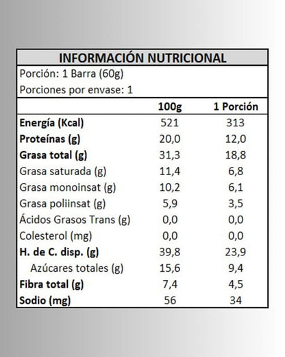 Información nutricional barra FRUTOTOS sabor Cookies & Cream