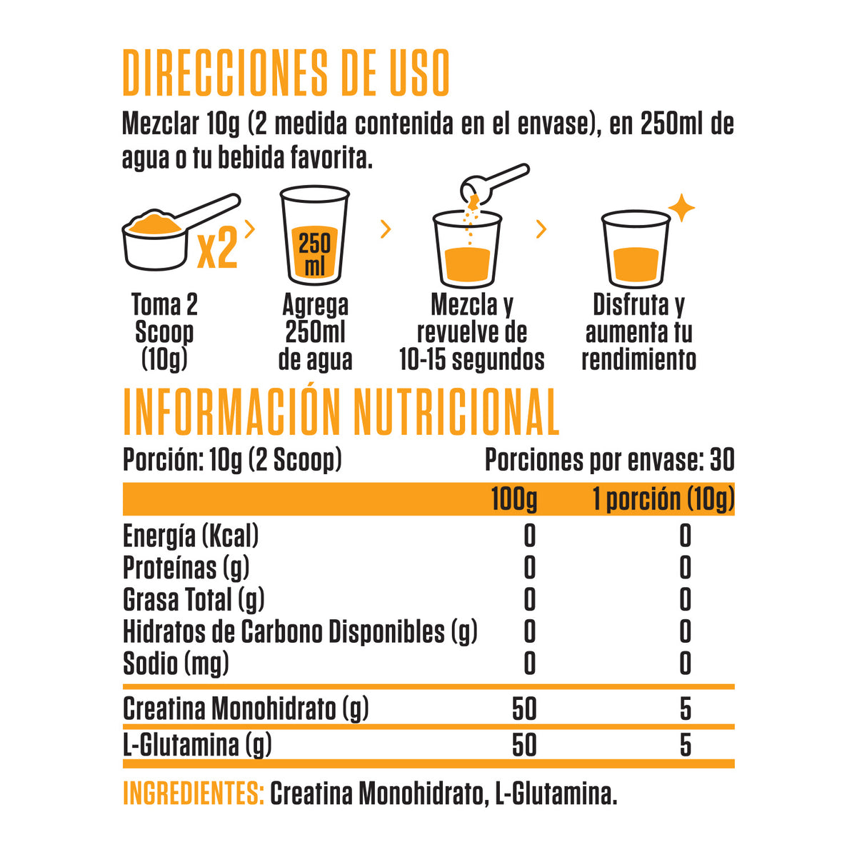 CREATINA + GLUTAMINA 300GR 30 SERVICIOS - SPORTNUTRISHOP
