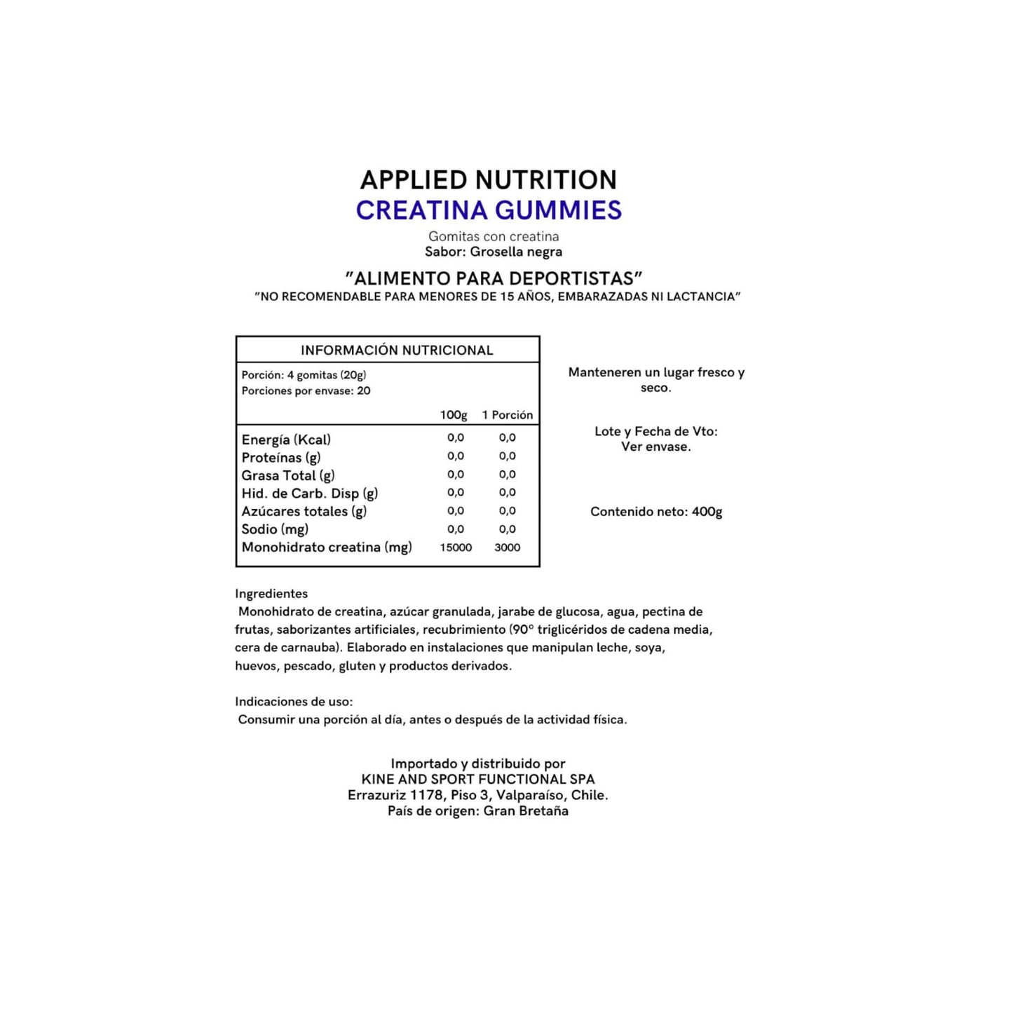 CREATINA EN GOMITAS 20 SERVICIOS 400GR - APPLIED NUTRITION