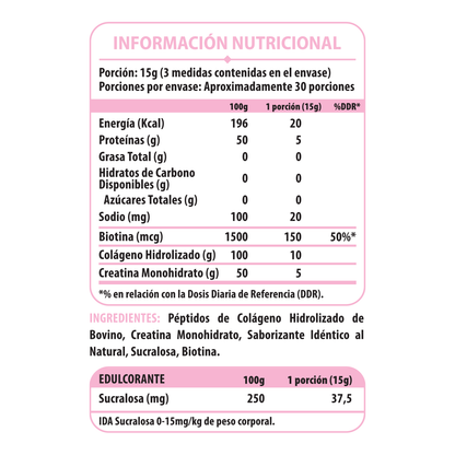CREATINA + BIOTINA + COLAGENO 450GR - PULSE NUTRITION