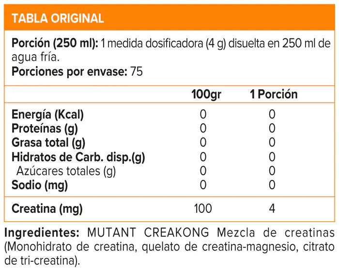 Creatina Creakong 300 g 75 Servicios Sin Sabor - Mutant