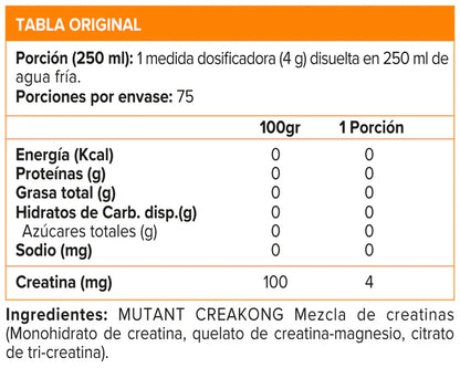 Creatina Creakong 300 g 75 Servicios Sin Sabor - Mutant