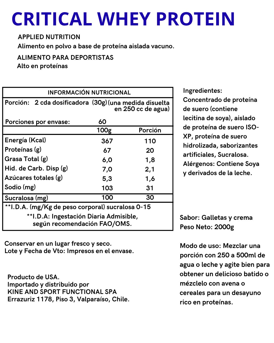 PROTEINA CRITICAL WHEY 2KG - APPLIED NUTRITION