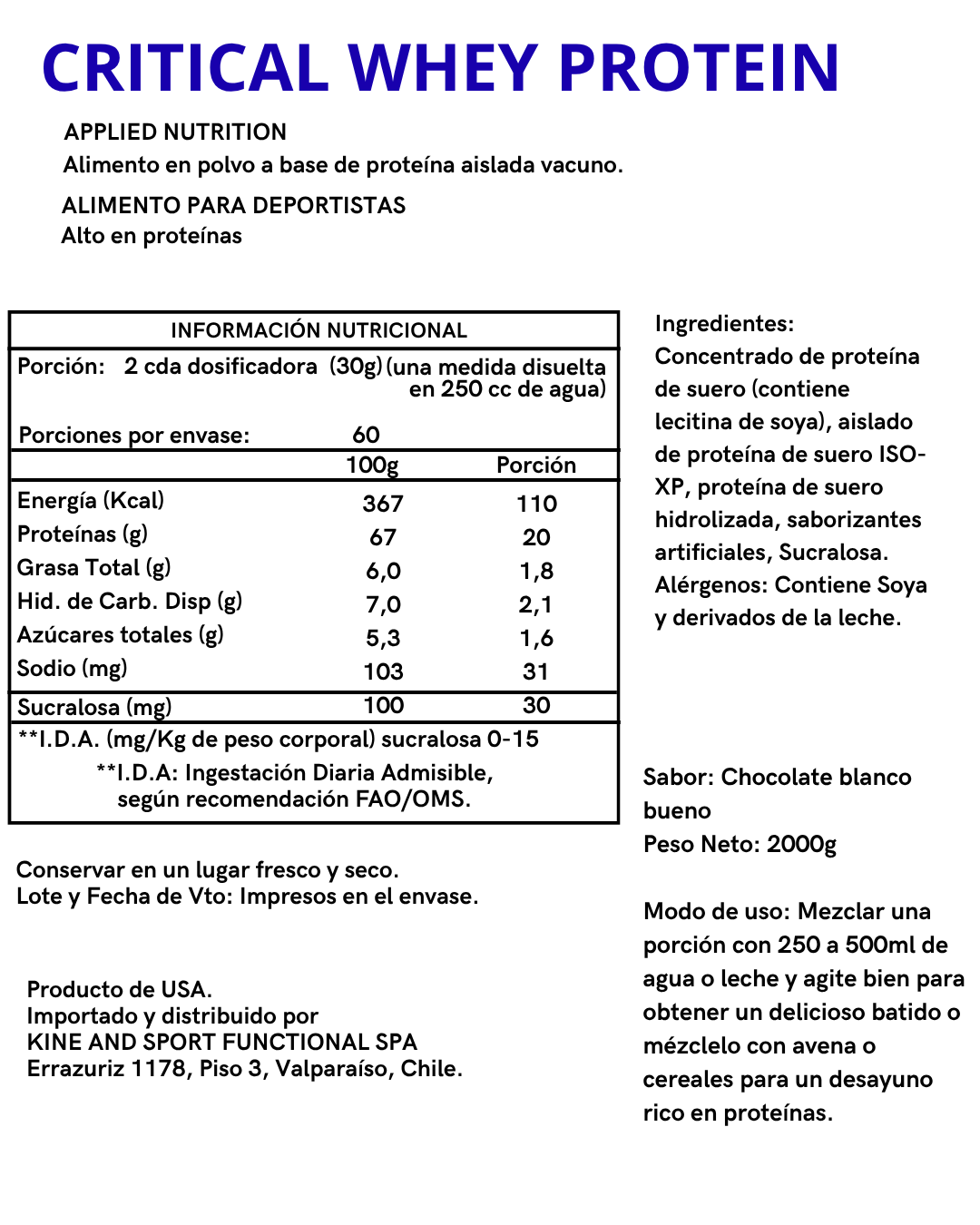 PROTEINA CRITICAL WHEY 2KG - APPLIED NUTRITION