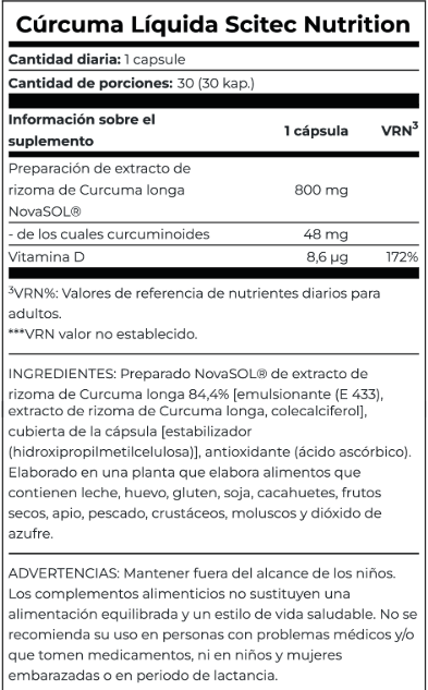 CURCUMA LÍQUIDA 30 CAPSULAS - SCITEC NUTRITION
