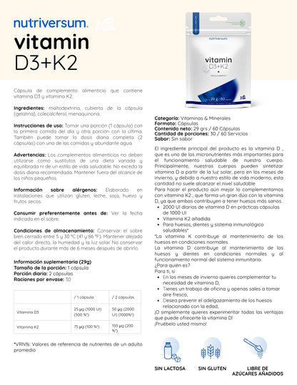 VITAMINA D3 + K2 60 CAPSULAS - NUTRIVERSUM