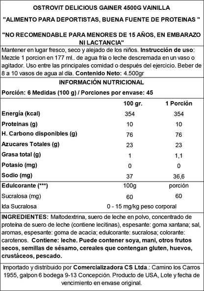 DELICIOUS GAINER 4500GR 45 PORCIONES - OSTROVIT