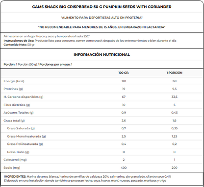 Información nutricional de Galleta crujiente salada 50 g