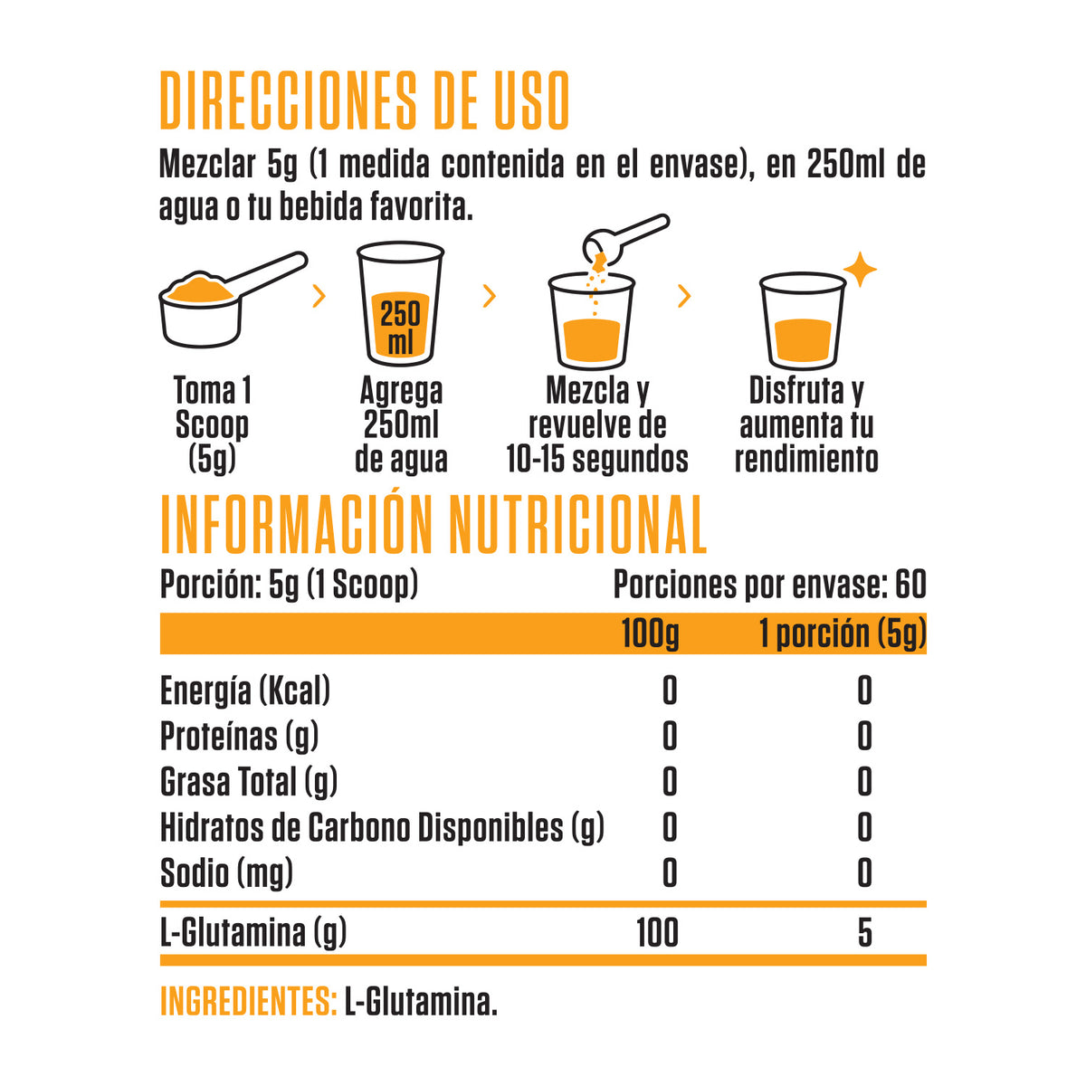 GLUTAMINA 300GR 60 SERVICIOS SIN SABOR - SPORTNUTRISHOP